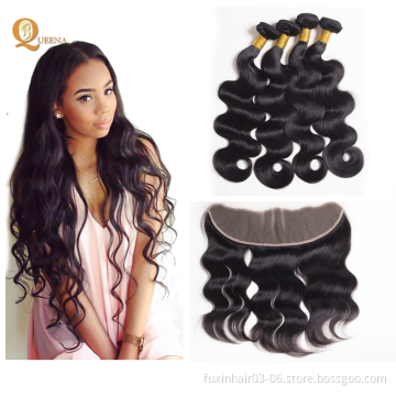 Brazilian 3 Bundles Deep Wave Human Hair Piece With Lace Closure And Frontal